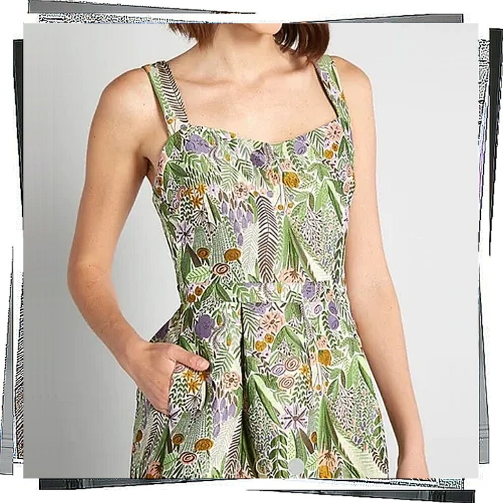 Purple & Green "Spring Garden Fling" Fit and Flare Jacquard Dress (6) Modcloth - Picture 3 of 7